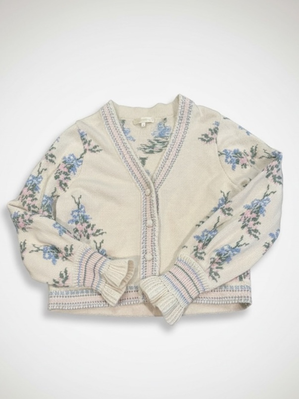 Love Shack Fancy Boscom Floral Cardigan Coquette Dew Drop Cream Multi Size Med - Picture 3 of 9